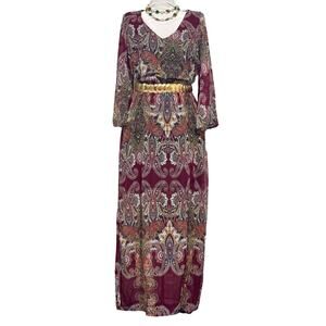 Signature Collection Women's Maxidress Medium Burgundy Paisley‎